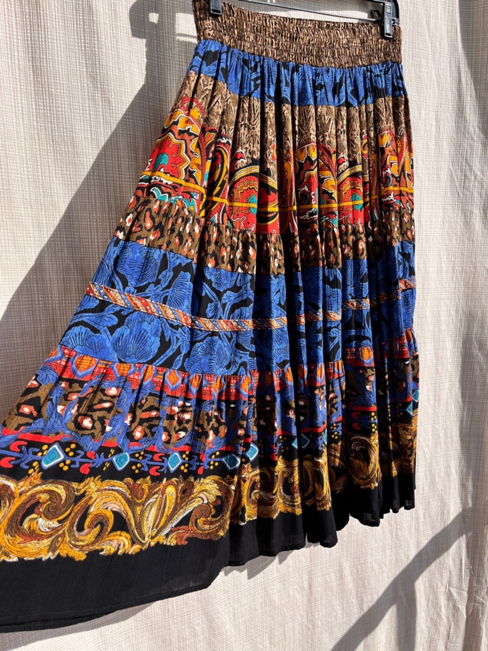 Vintage 90s Carole Little Boho Whimsigoth Tiered Skirt Patchwork Baroque Funky - Picture 6 of 15